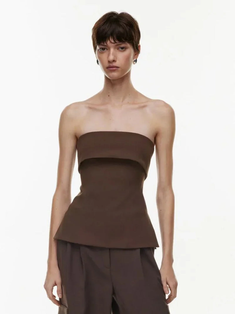 Sexy Slit Tops for Women Slim Streetwear Bandeau Top Casual Solid Strapless Bra Sleeveless Wrap Backless Ruched Y2K Top Mujer