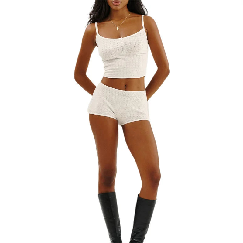 Y2K Pajamas Sets Women Bow Sleeveless Knitted Camisole Tops and Elastic Shorts Loungewear Soft Sleepwear for Nightwear