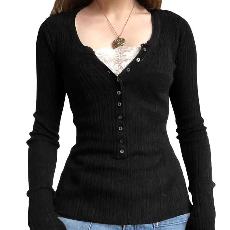2000S Vintage Long Sleeve Babydoll Knitted Sweater Tops Cottage Milkmaid Pullovers Aesthetic Grunge Y2K Knitwear T-Shirts Women