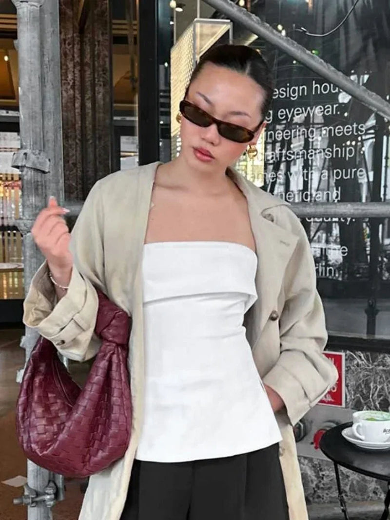 Sexy Slit Tops for Women Slim Streetwear Bandeau Top Casual Solid Strapless Bra Sleeveless Wrap Backless Ruched Y2K Top Mujer