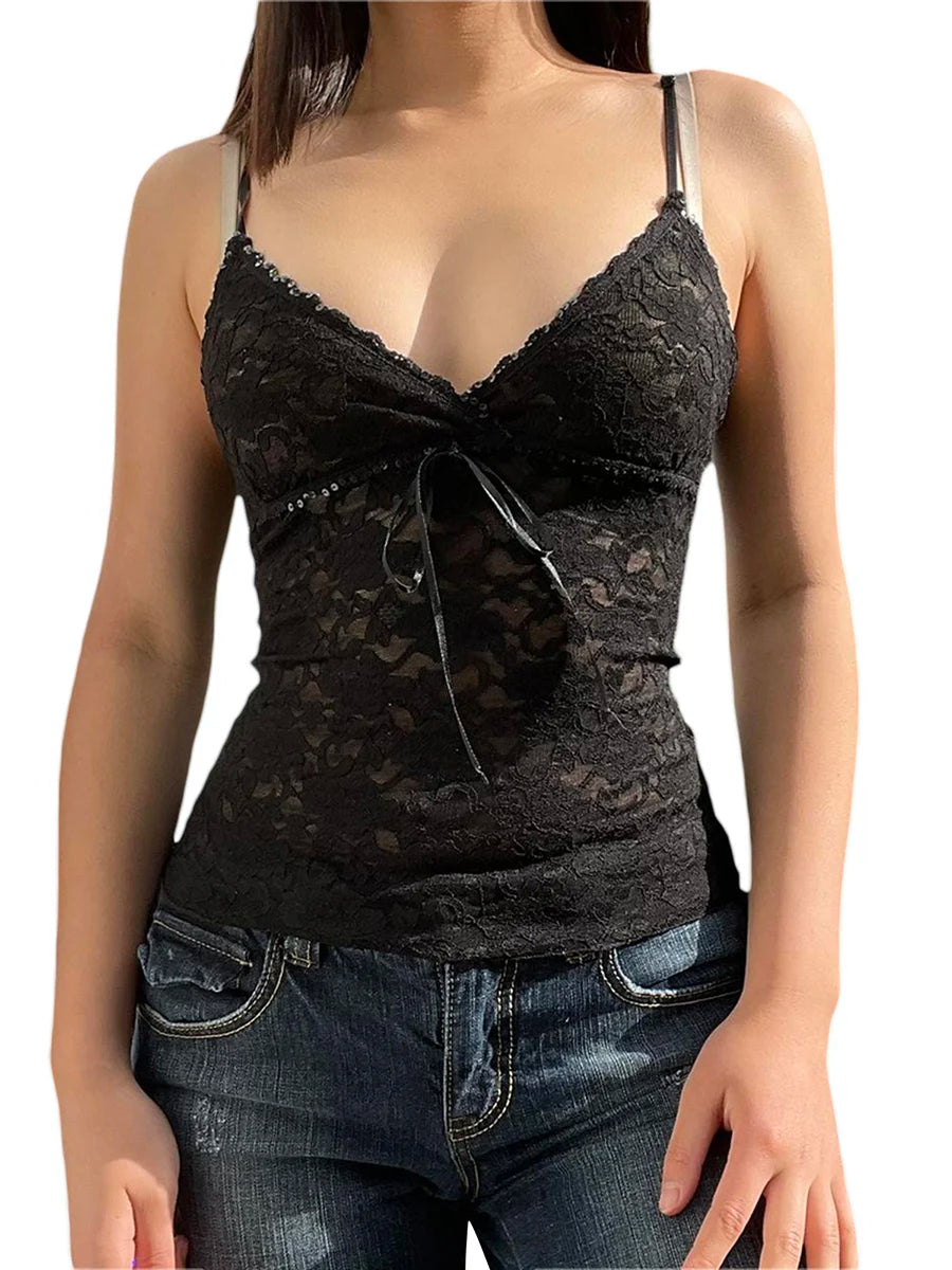 Y2K Fairycore Tops 2000S Women Aestheic Clothes V Neck Spaghetti Strap Sleeveless Vest Coquette Clothing Streetwear
