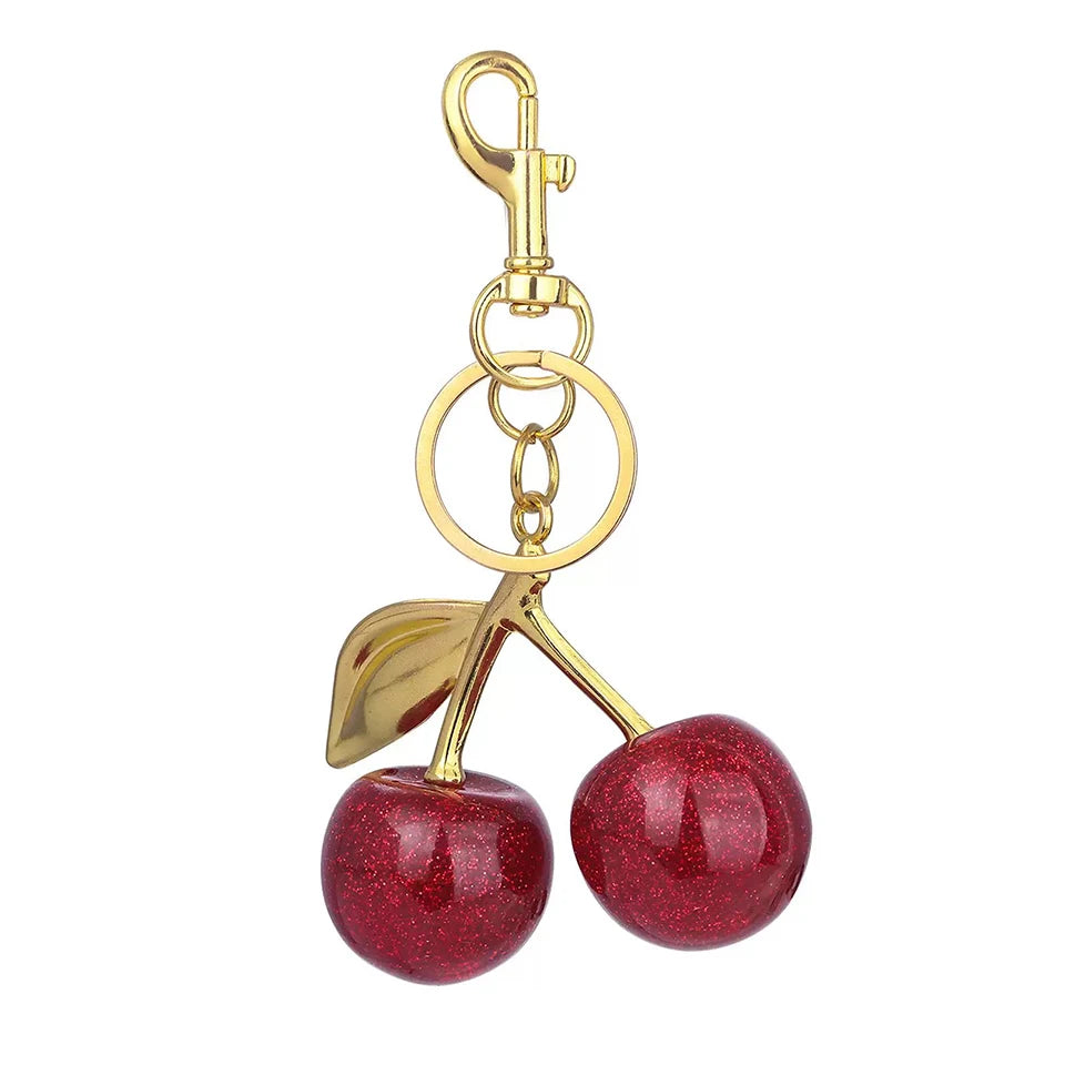 Fashion Red Cherry Keychain Summer Fruits Cherries Pendant Keyring for Women Men Jewelry Bag Accessories Gift