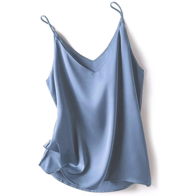 20246 Summer Camisole Slim Vest Sexy Women Sleeveless V-Neck Gray Tee Tank Tops Female Solid Black/White Korean Crop Tops Y2K