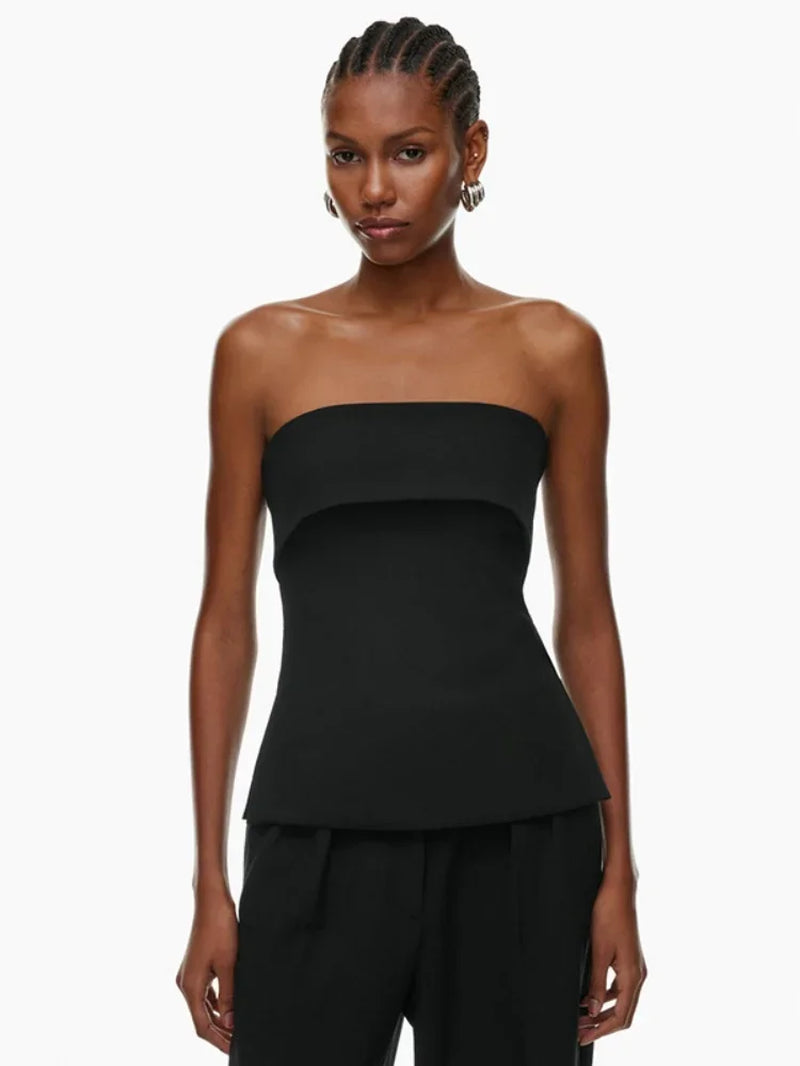 Sexy Slit Tops for Women Slim Streetwear Bandeau Top Casual Solid Strapless Bra Sleeveless Wrap Backless Ruched Y2K Top Mujer