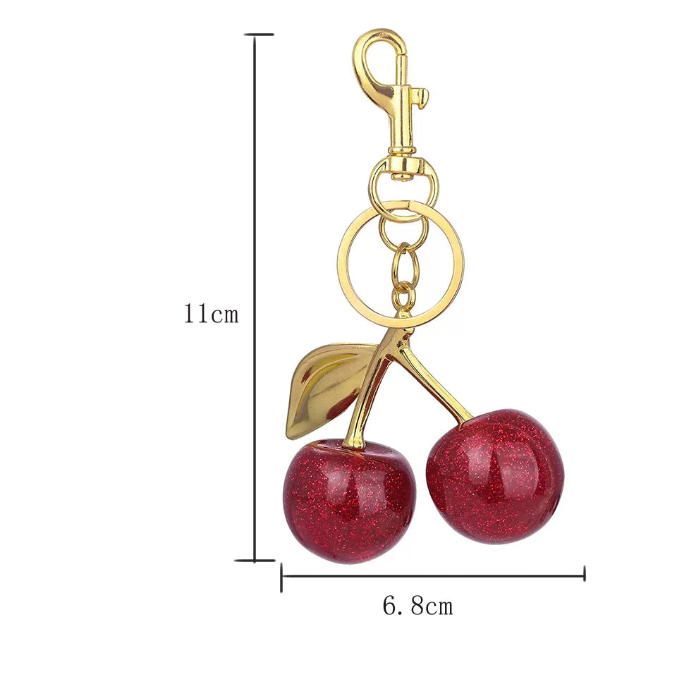Fashion Red Cherry Keychain Summer Fruits Cherries Pendant Keyring for Women Men Jewelry Bag Accessories Gift