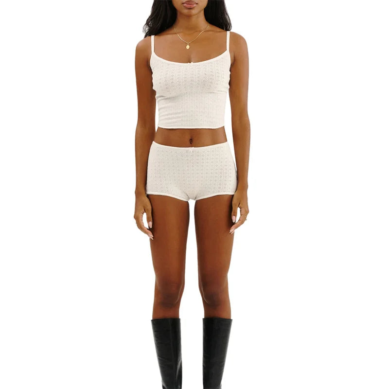 Y2K Pajamas Sets Women Bow Sleeveless Knitted Camisole Tops and Elastic Shorts Loungewear Soft Sleepwear for Nightwear