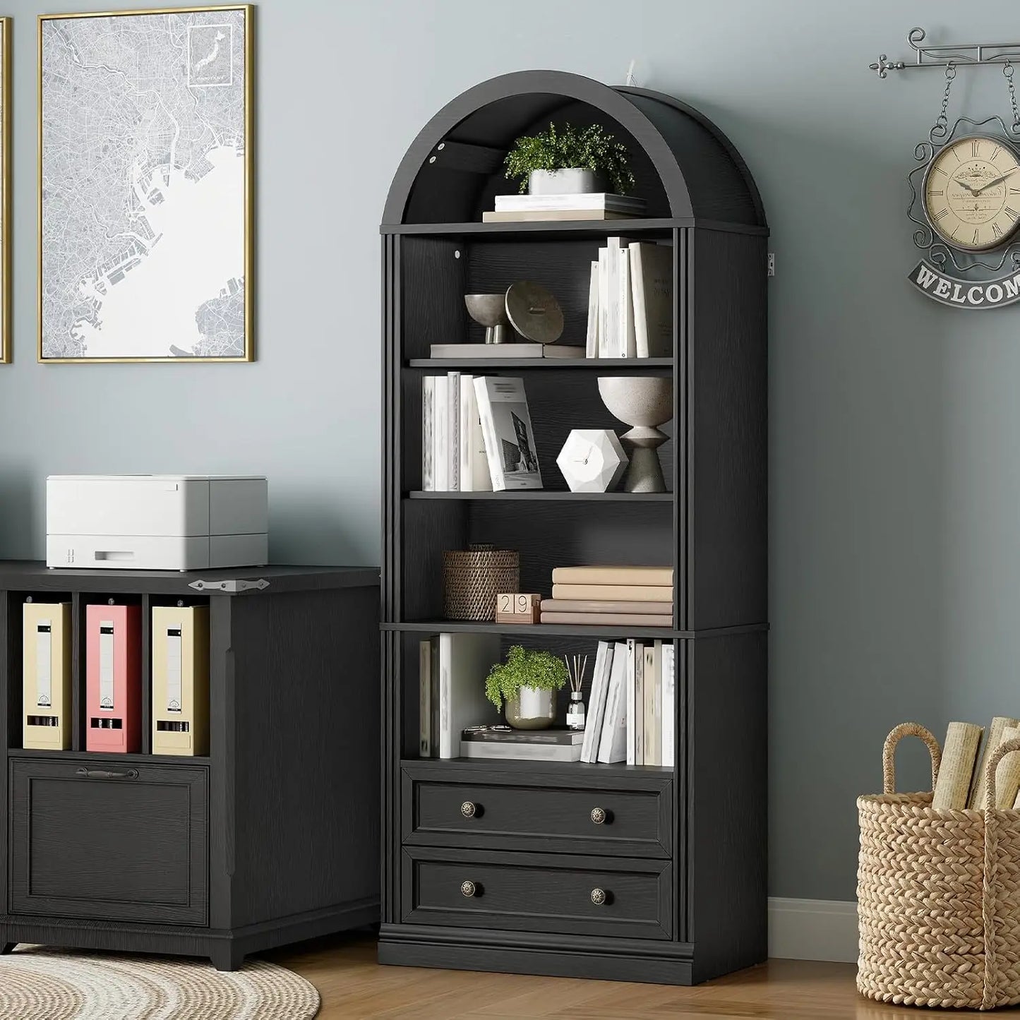 Bovueleiu Farmhouse Arched Bookshelf