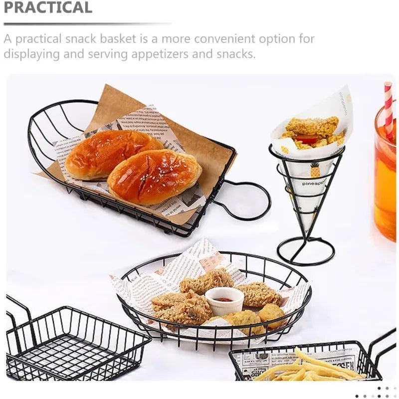 French Fries Holder Cone Basket Snack Display Stand for Fried Chicken Snack Stands for Home Cafe Restaurant and Party Use