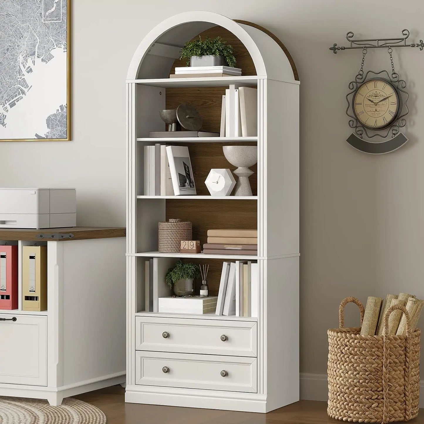 Bovueleiu Farmhouse Arched Bookshelf