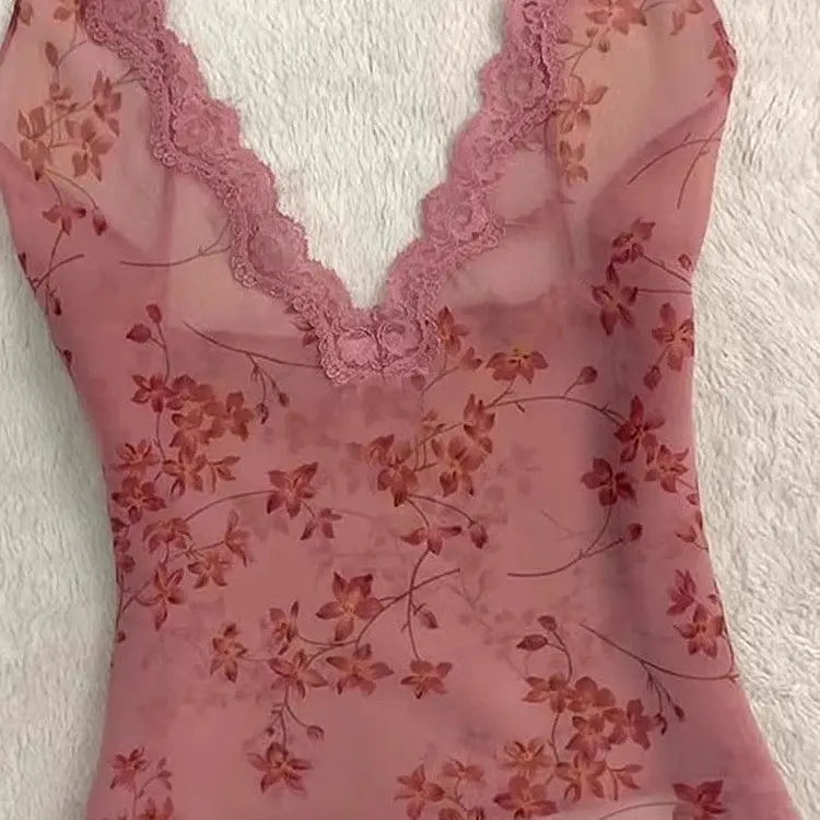 Summer Woman Floral Halter Lace Blouse