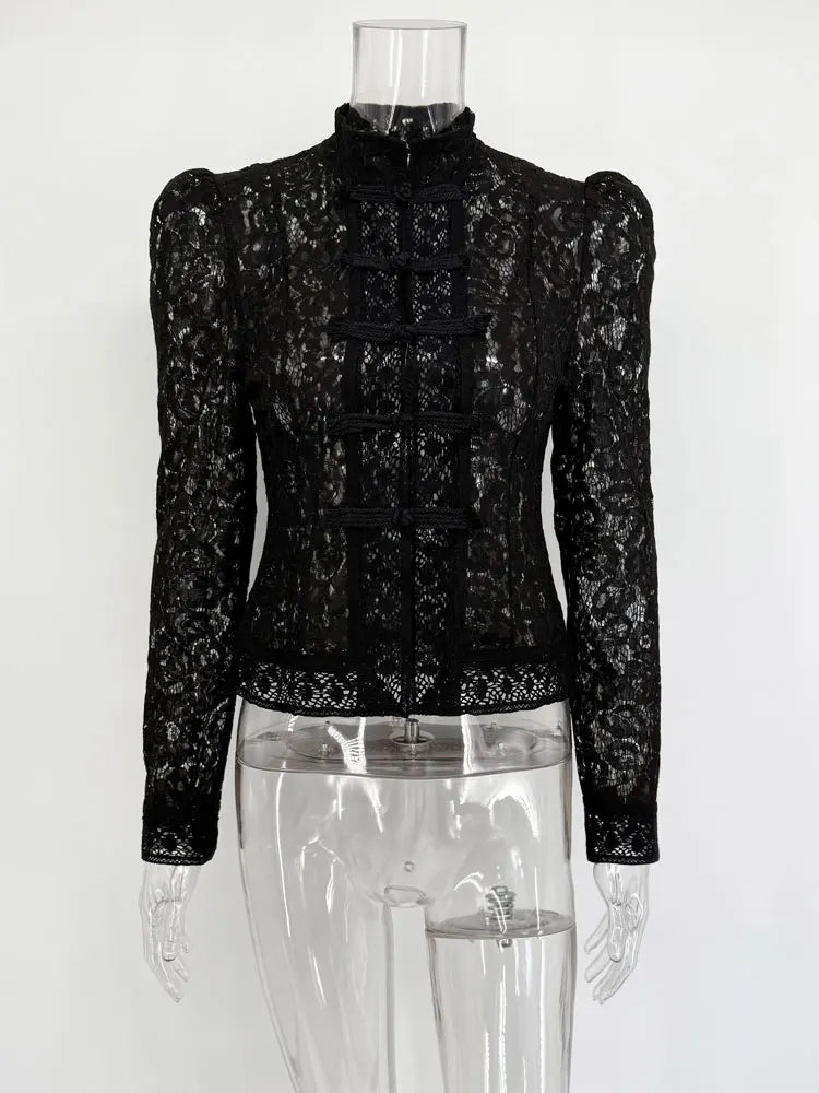 Lace Printed Hollow Out Top