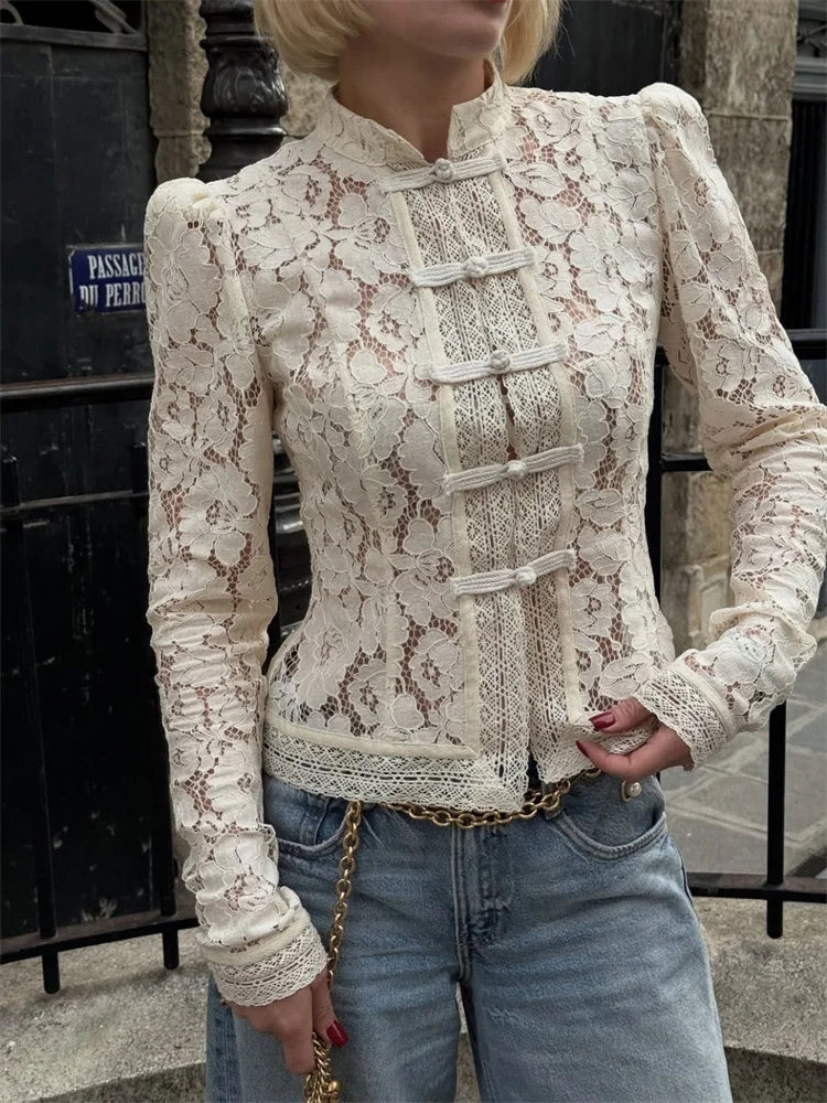 Lace Printed Hollow Out Top