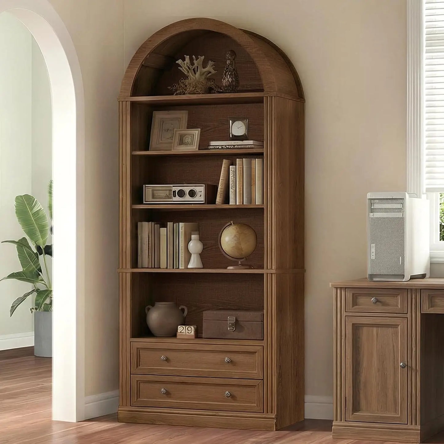 Bovueleiu Farmhouse Arched Bookshelf