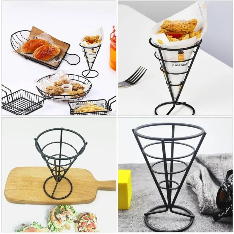 French Fries Holder Cone Basket Snack Display Stand for Fried Chicken Snack Stands for Home Cafe Restaurant and Party Use