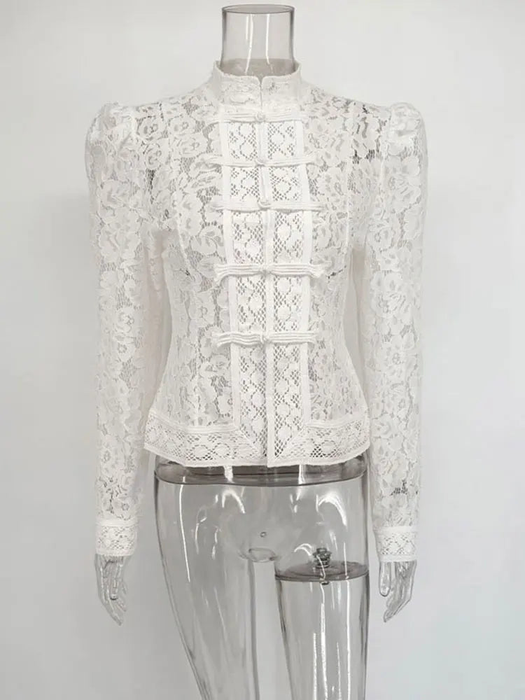 Lace Printed Hollow Out Top