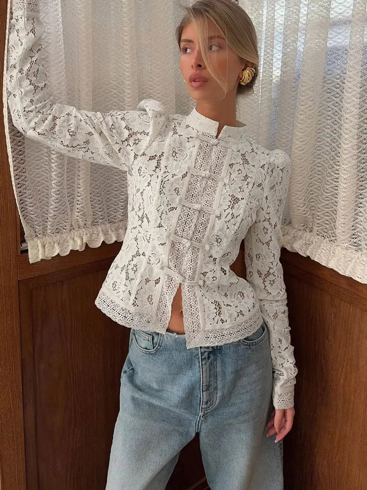 Lace Printed Hollow Out Top