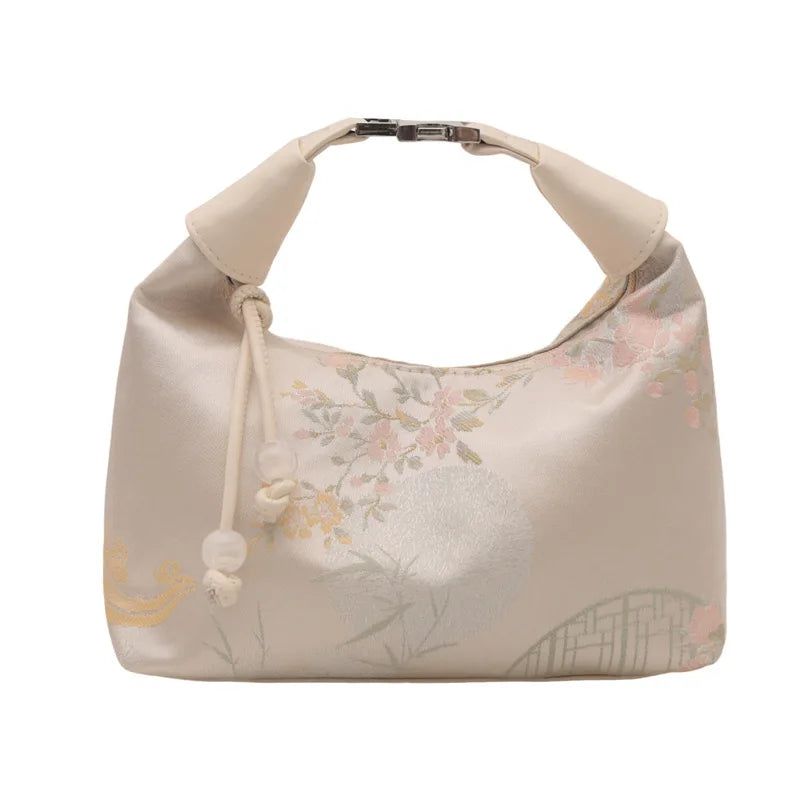 Sweet Embroidery Shoulder Bag with Pearl Pendant