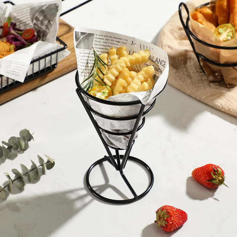 French Fries Holder Cone Basket Snack Display Stand for Fried Chicken Snack Stands for Home Cafe Restaurant and Party Use