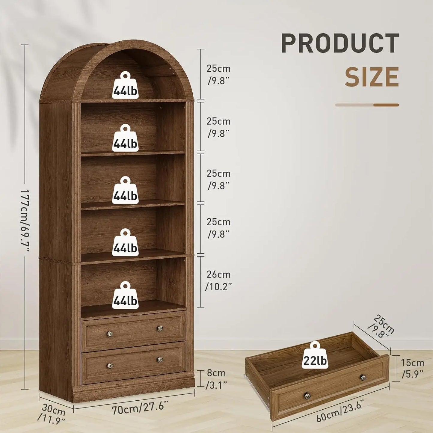 Bovueleiu Farmhouse Arched Bookshelf