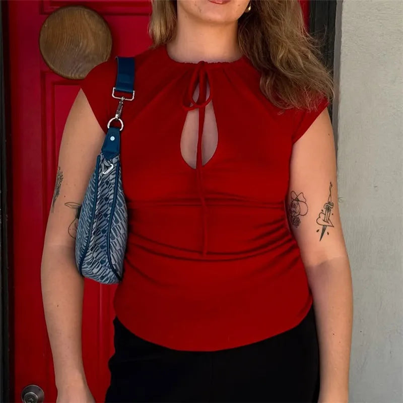 Keyhole Cutout Ruched Top