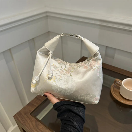 Sweet Embroidery Shoulder Bag with Pearl Pendant