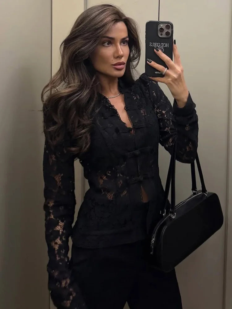 Lace Printed Hollow Out Top