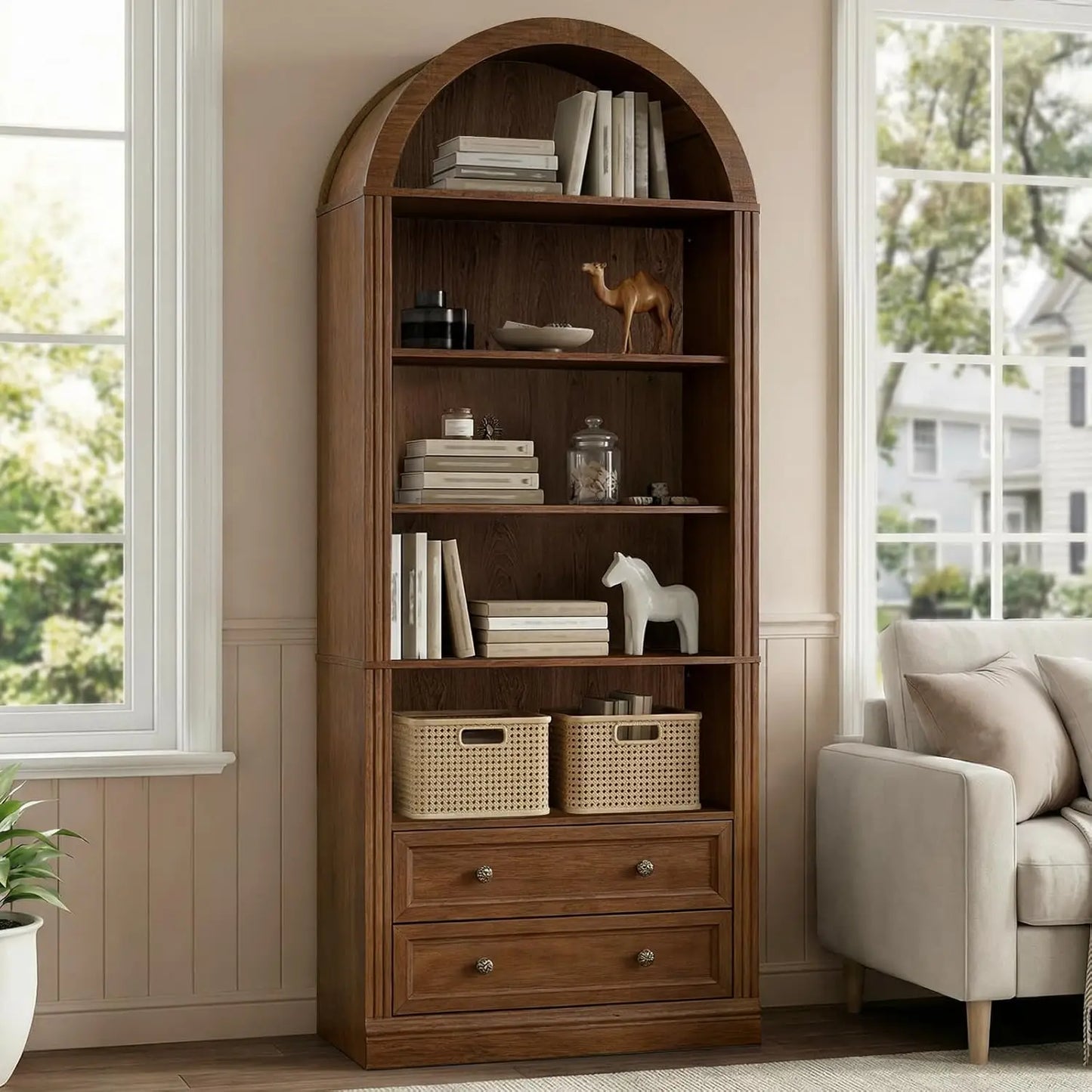 Bovueleiu Farmhouse Arched Bookshelf