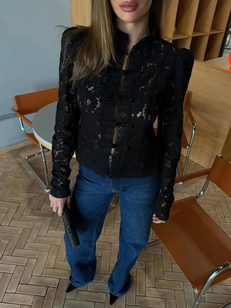 Lace Printed Hollow Out Top