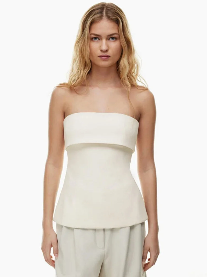 Sexy Slit Tops for Women Slim Streetwear Bandeau Top Casual Solid Strapless Bra Sleeveless Wrap Backless Ruched Y2K Top Mujer