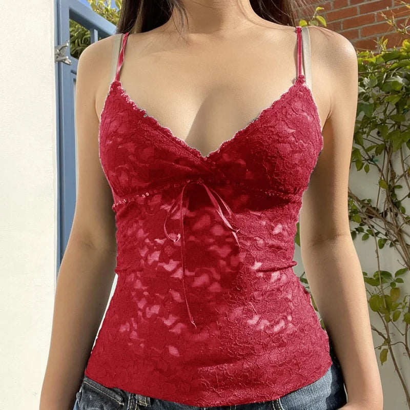 Y2K Fairycore Tops 2000S Women Aestheic Clothes V Neck Spaghetti Strap Sleeveless Vest Coquette Clothing Streetwear