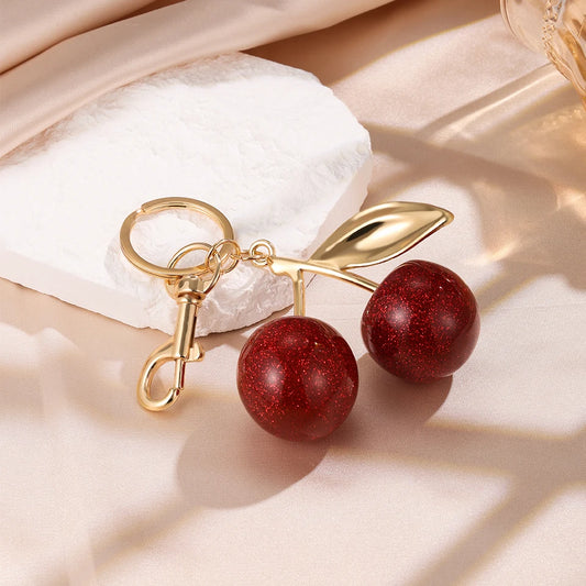 Fashion Red Cherry Keychain Summer Fruits Cherries Pendant Keyring for Women Men Jewelry Bag Accessories Gift