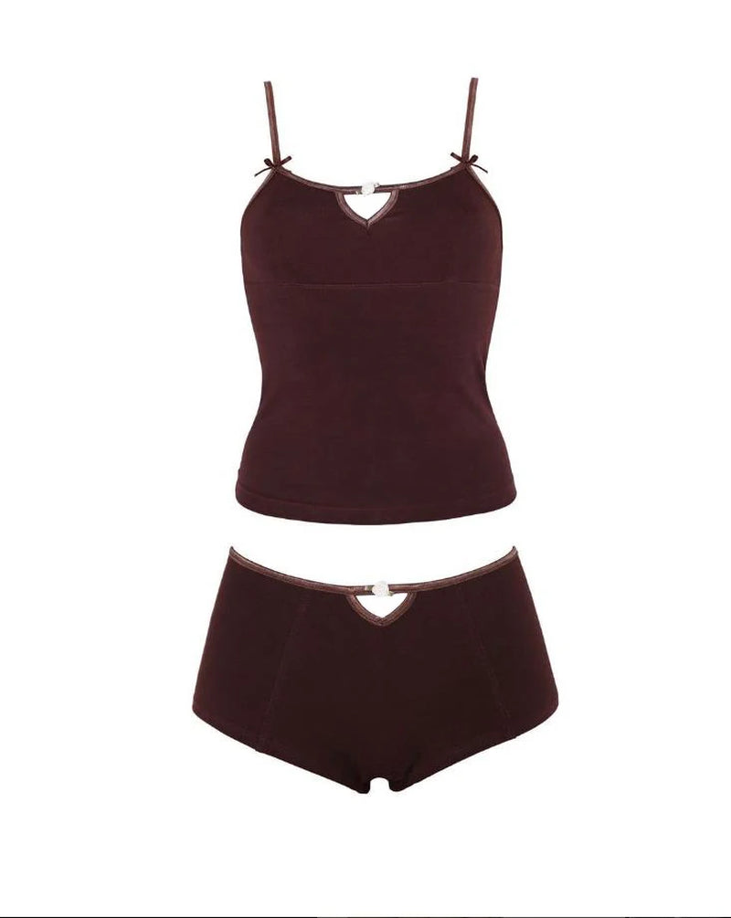 Cute Women 2 Piece Set Spaghetti Strap Camis Crop Tops + Shorts Vintage Pajamas Loungewear Fairy Coquette Y2K Outfits