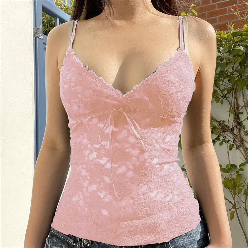 Y2K Fairycore Tops 2000S Women Aestheic Clothes V Neck Spaghetti Strap Sleeveless Vest Coquette Clothing Streetwear