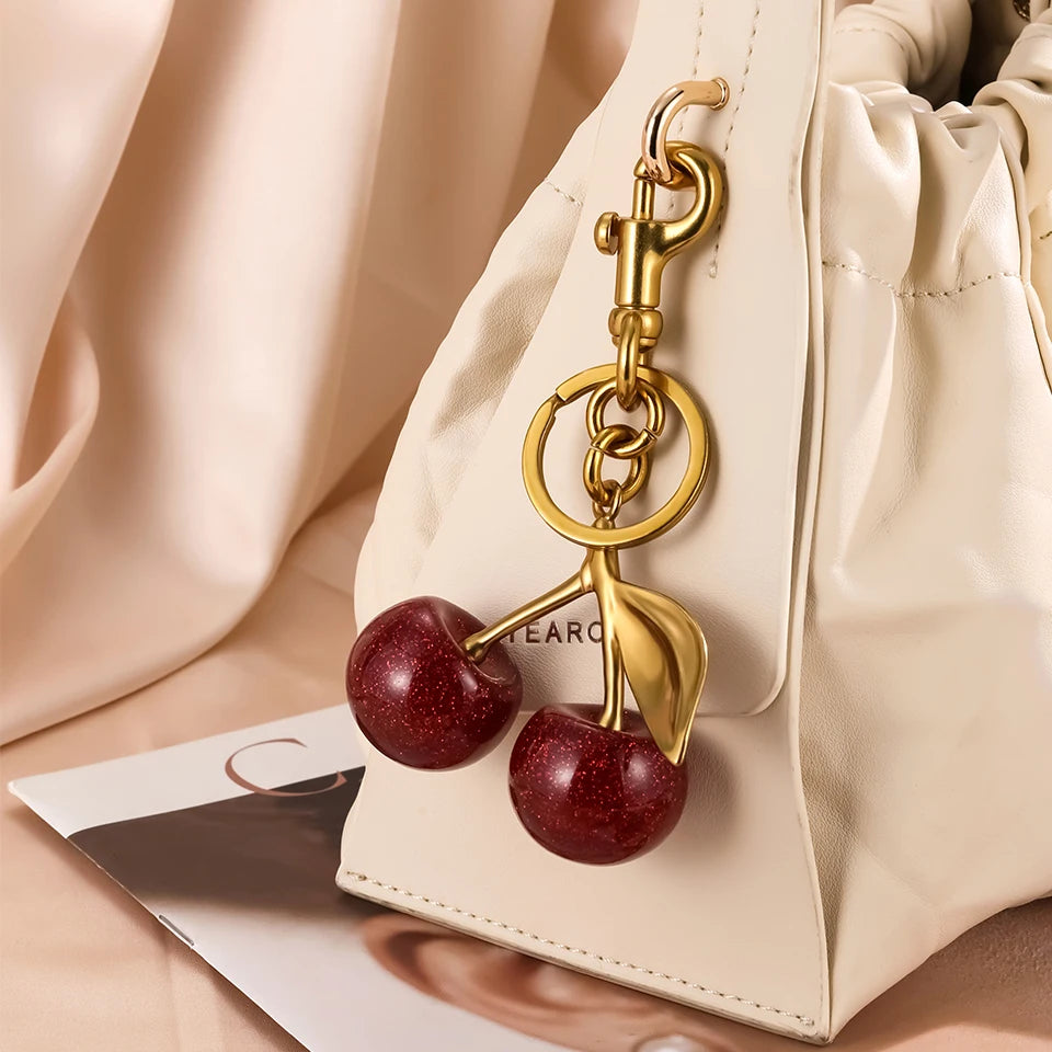 Fashion Red Cherry Keychain Summer Fruits Cherries Pendant Keyring for Women Men Jewelry Bag Accessories Gift