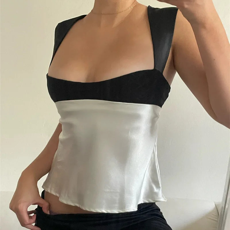 Womens Crop Top Summer Silk Vest Top Basic Casual Sleeveless Backless Tank Tops Women Y2K Aesthetic Summer Tee 2000S